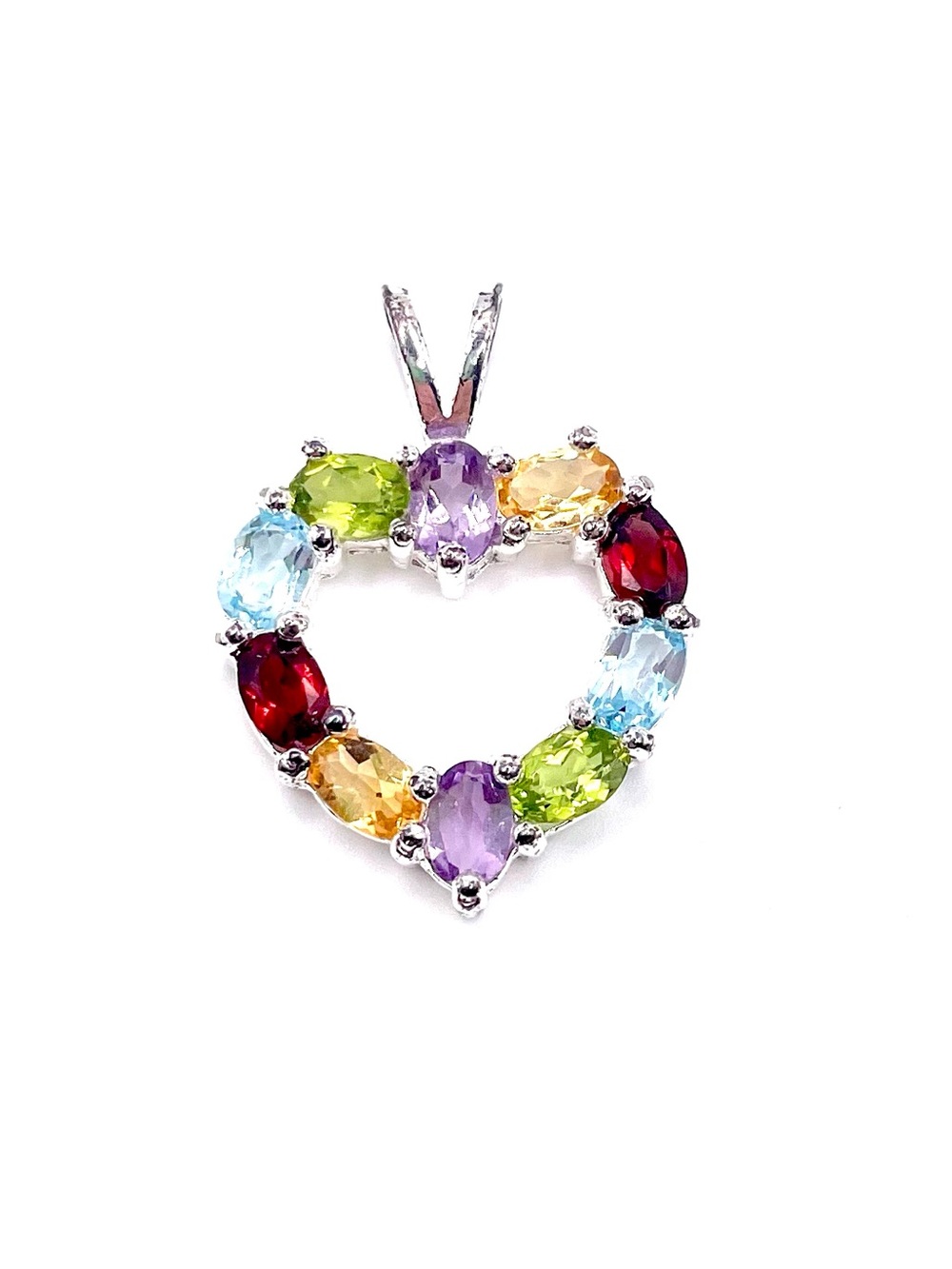 Multi-gemstone Sterling Silver Heart Pendant Necklace